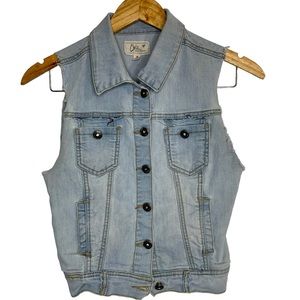 CHIQLE Jewel Button Cropped Denim Vest Sz S